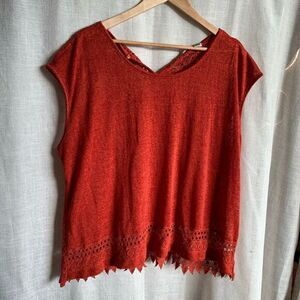 Cato Woman Lace Trim Tank Top 22/24W Plus Size Burnt Orange Boho Casual Soft‎